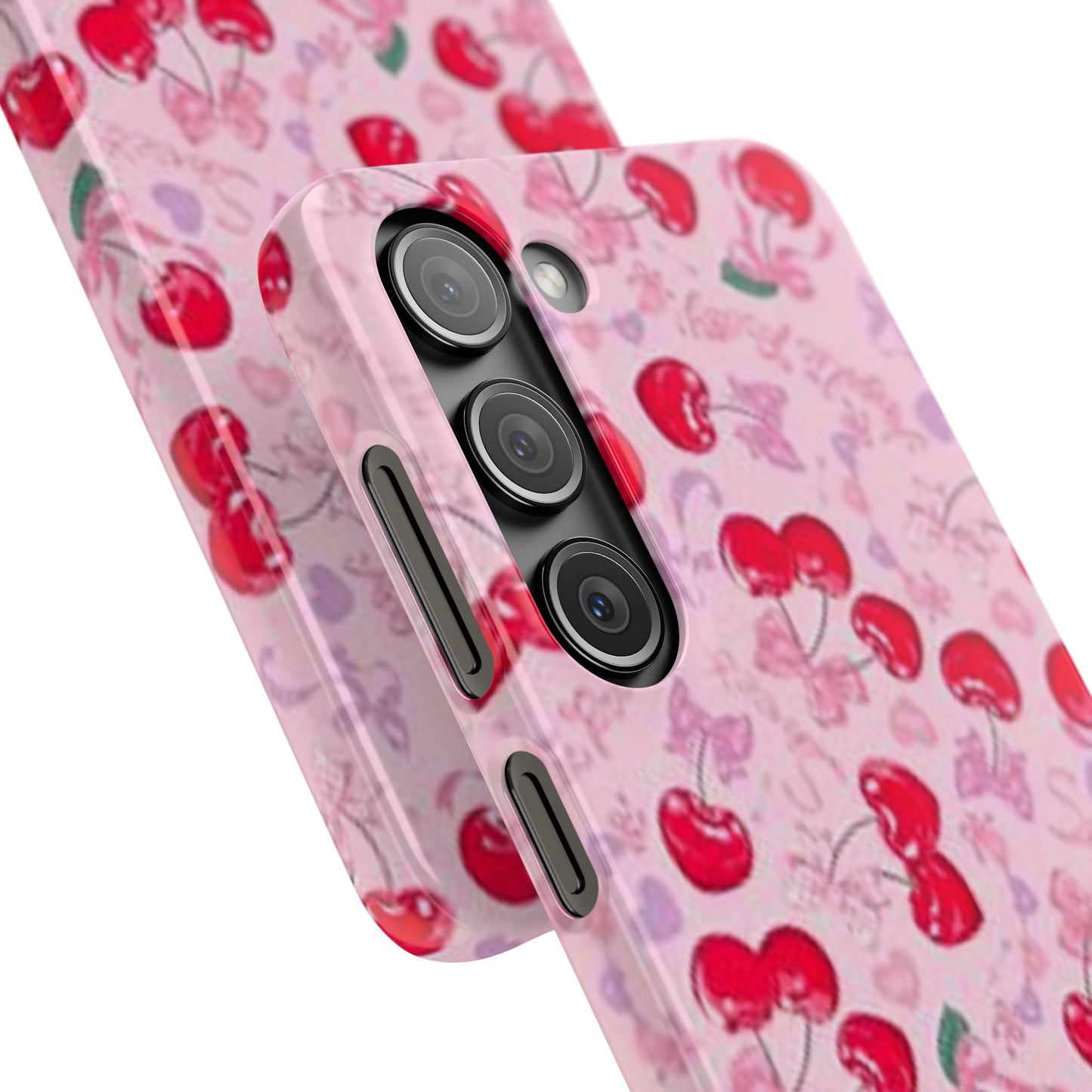 pink bow tied cherry pattern phone case