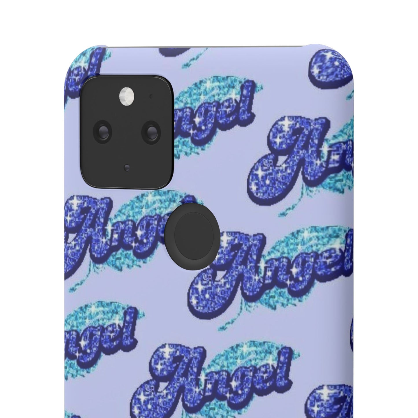 blue 'ANGEL' bubble lettering phone case