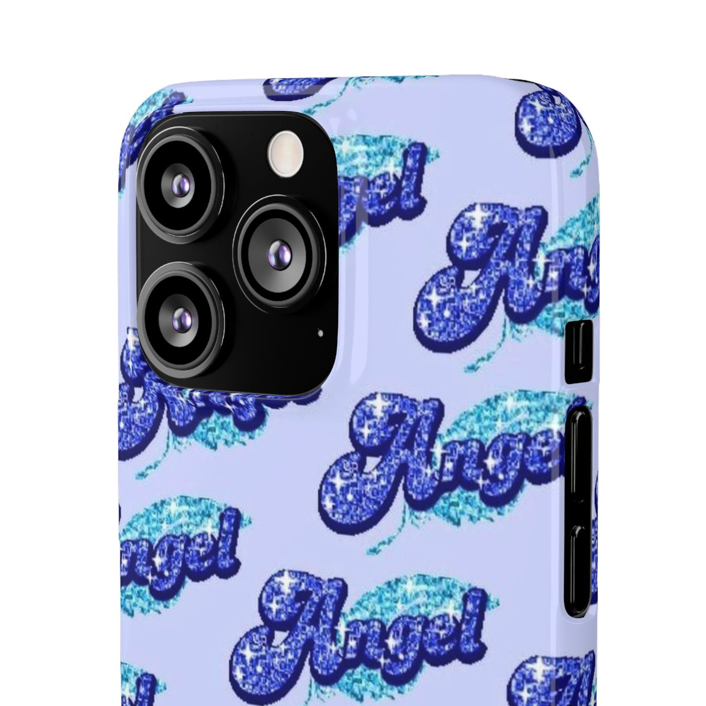 blue 'ANGEL' bubble lettering phone case