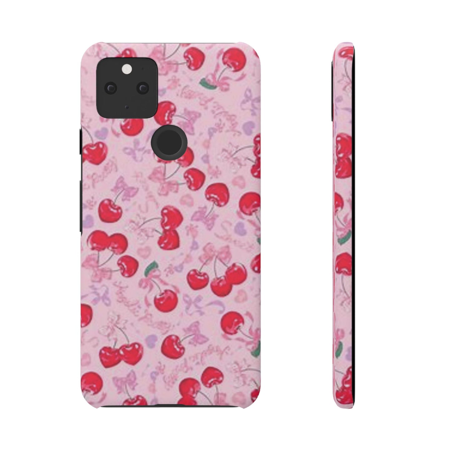 pink bow tied cherry pattern phone case