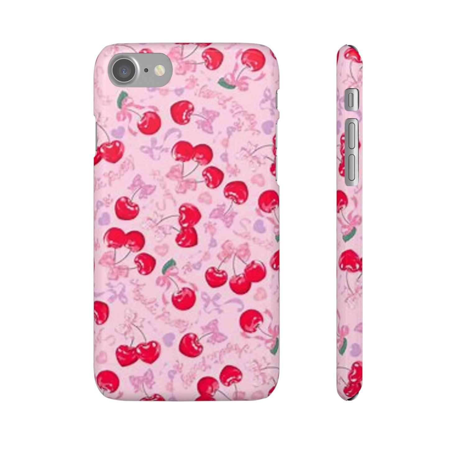 pink bow tied cherry pattern phone case