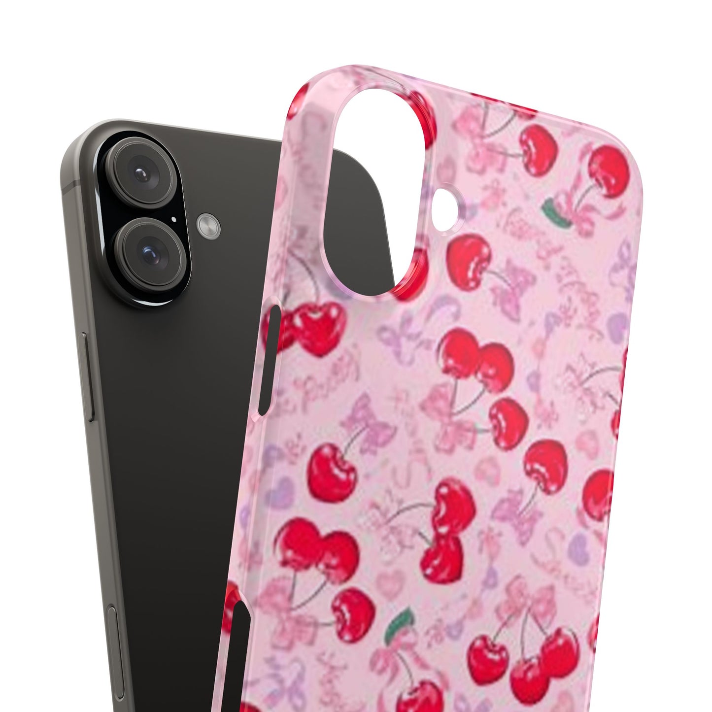 pink bow tied cherry pattern phone case