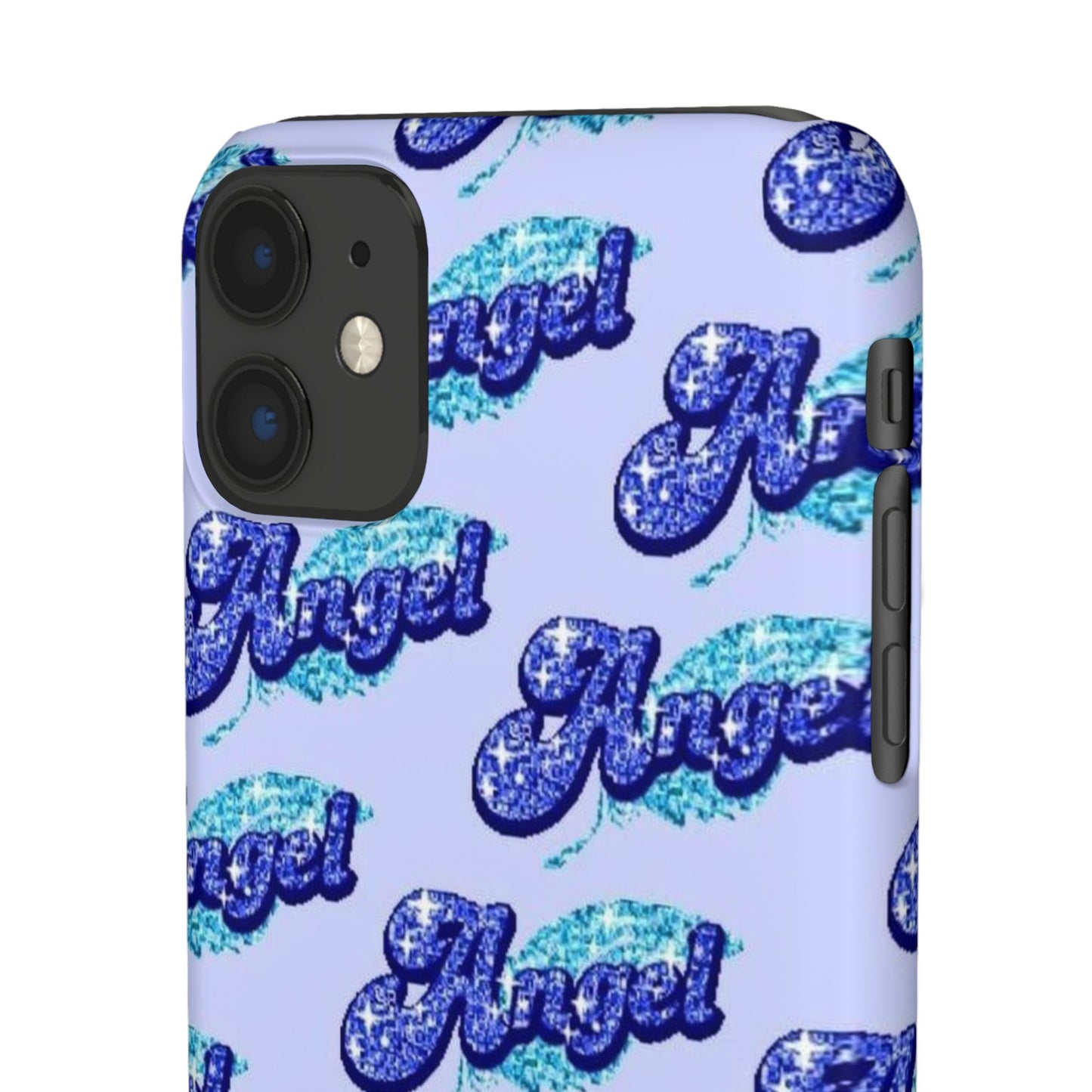 blue 'ANGEL' bubble lettering phone case