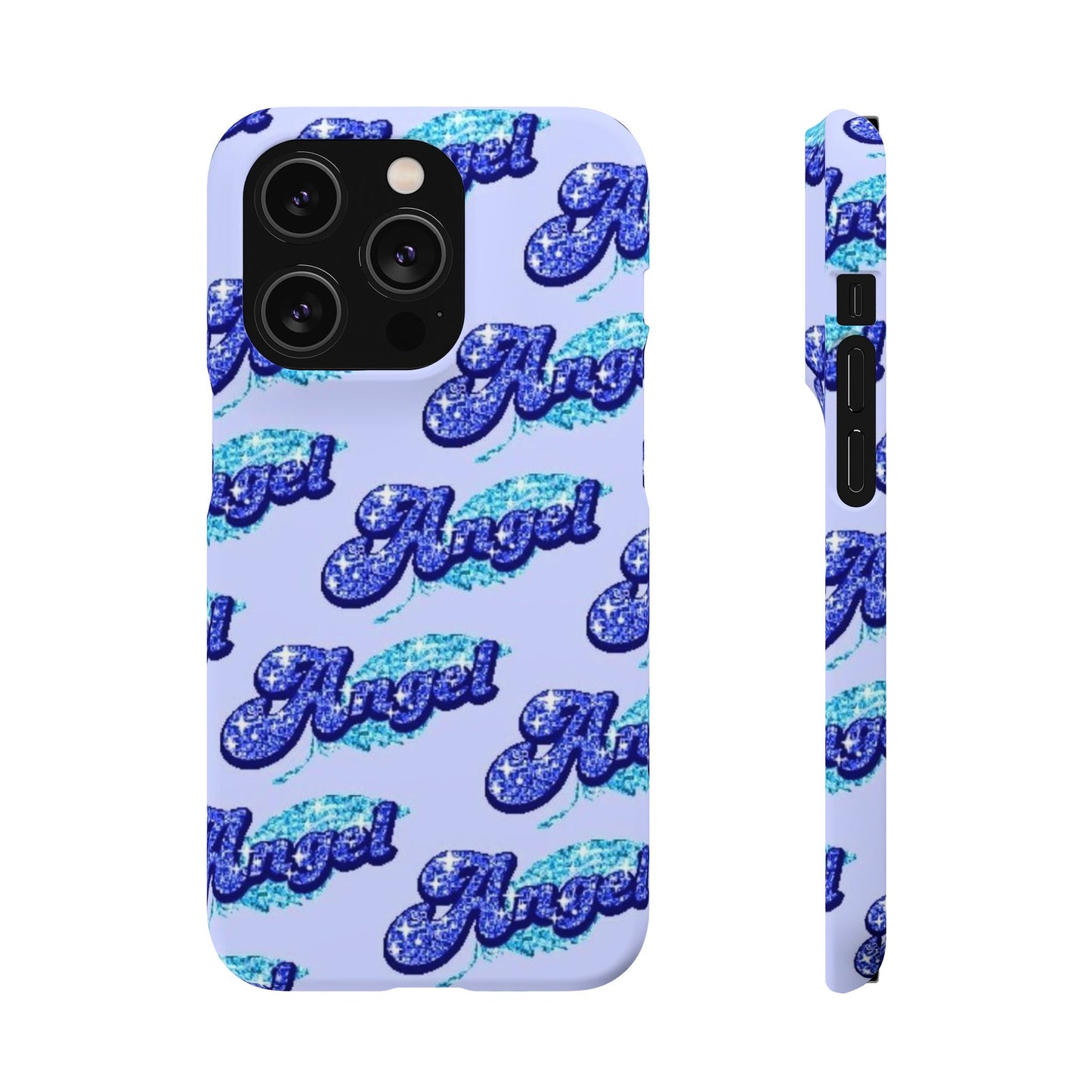 blue 'ANGEL' bubble lettering phone case