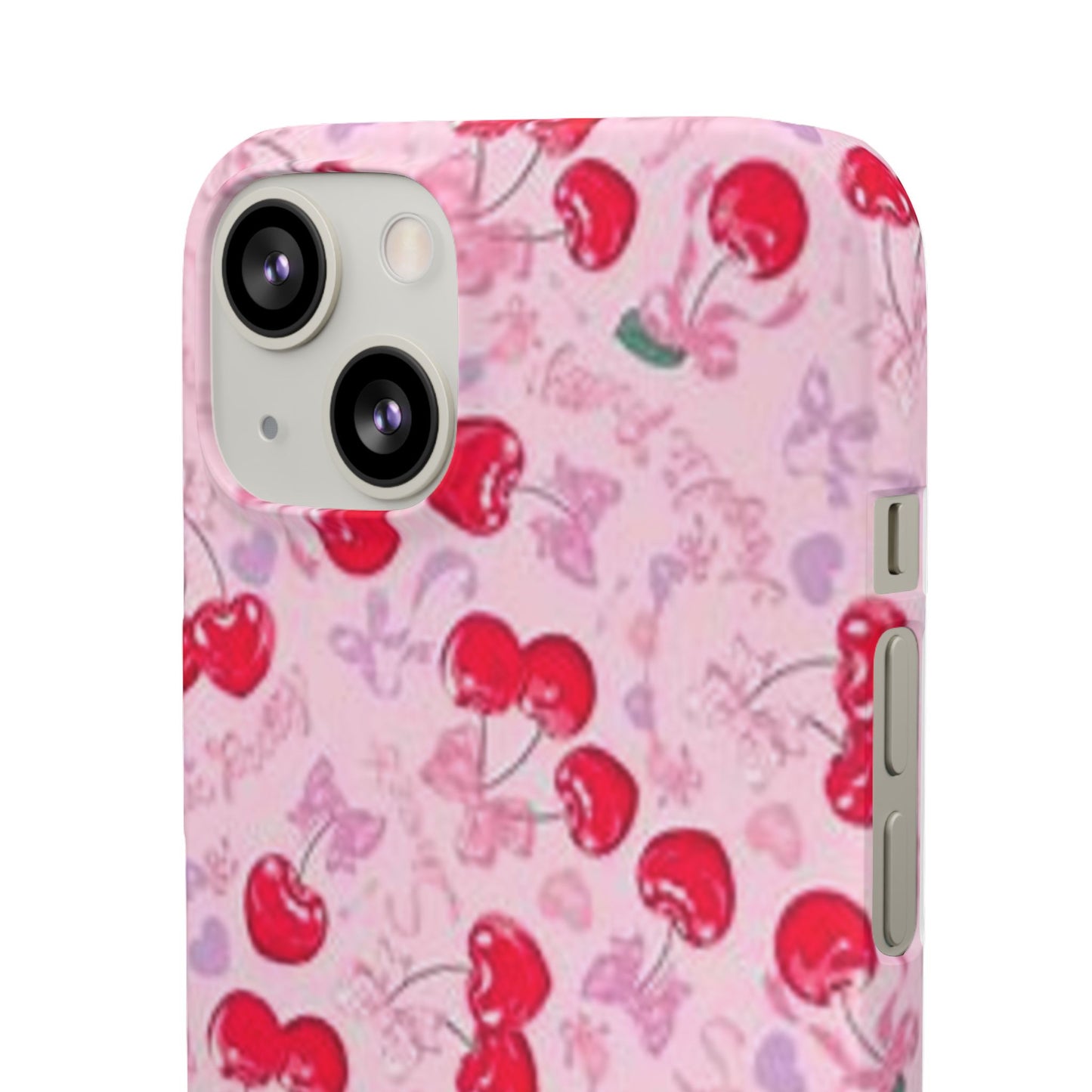 pink bow tied cherry pattern phone case