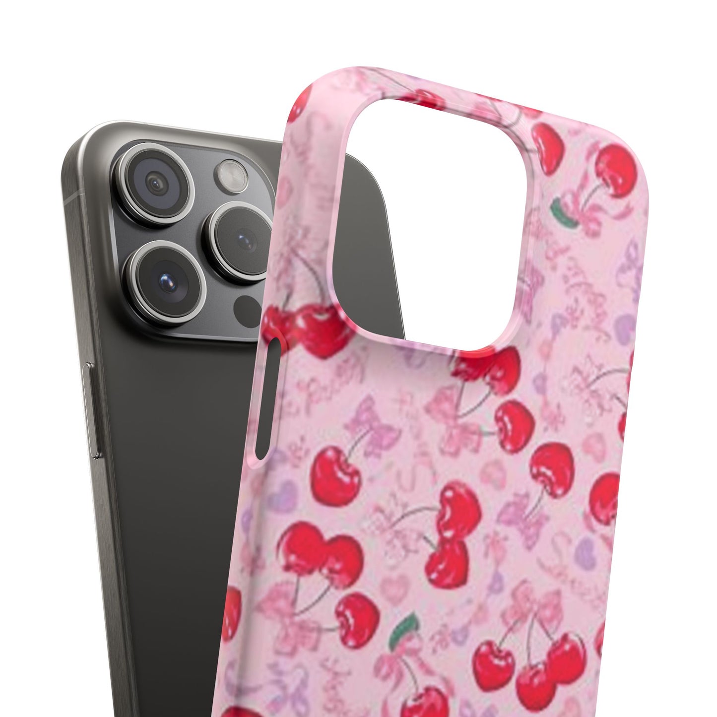 pink bow tied cherry pattern phone case