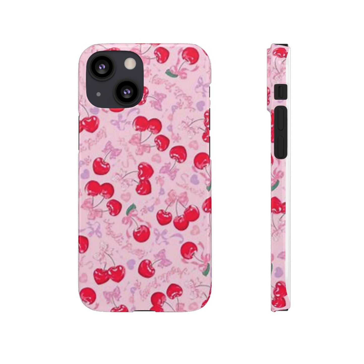 pink bow tied cherry pattern phone case