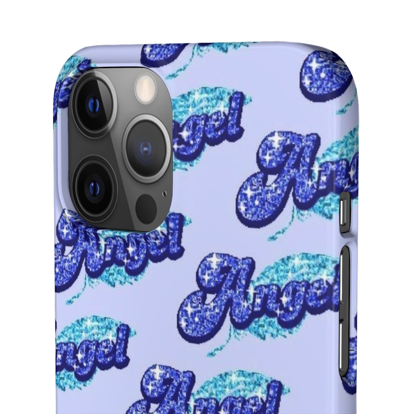 blue 'ANGEL' bubble lettering phone case