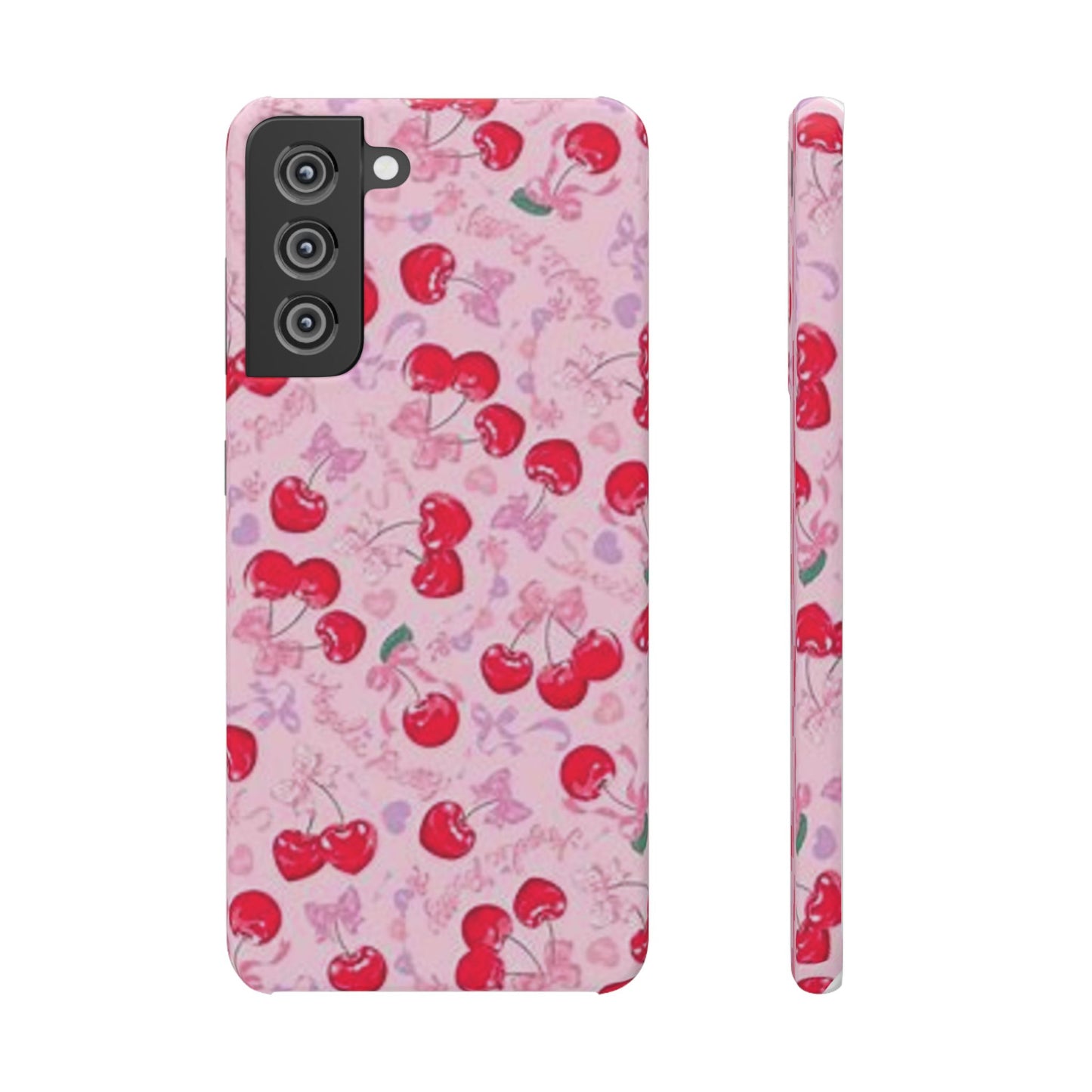 pink bow tied cherry pattern phone case