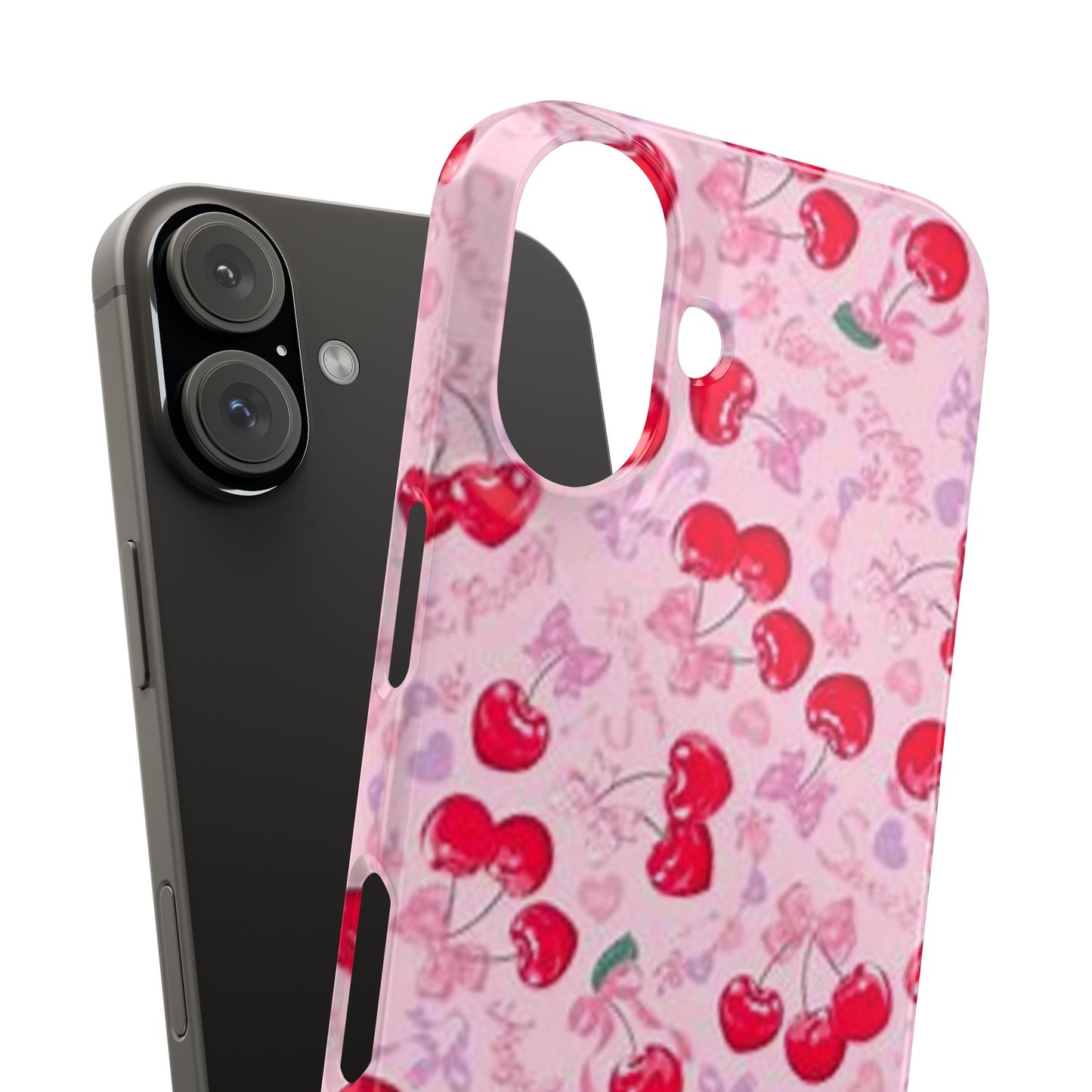 pink bow tied cherry pattern phone case