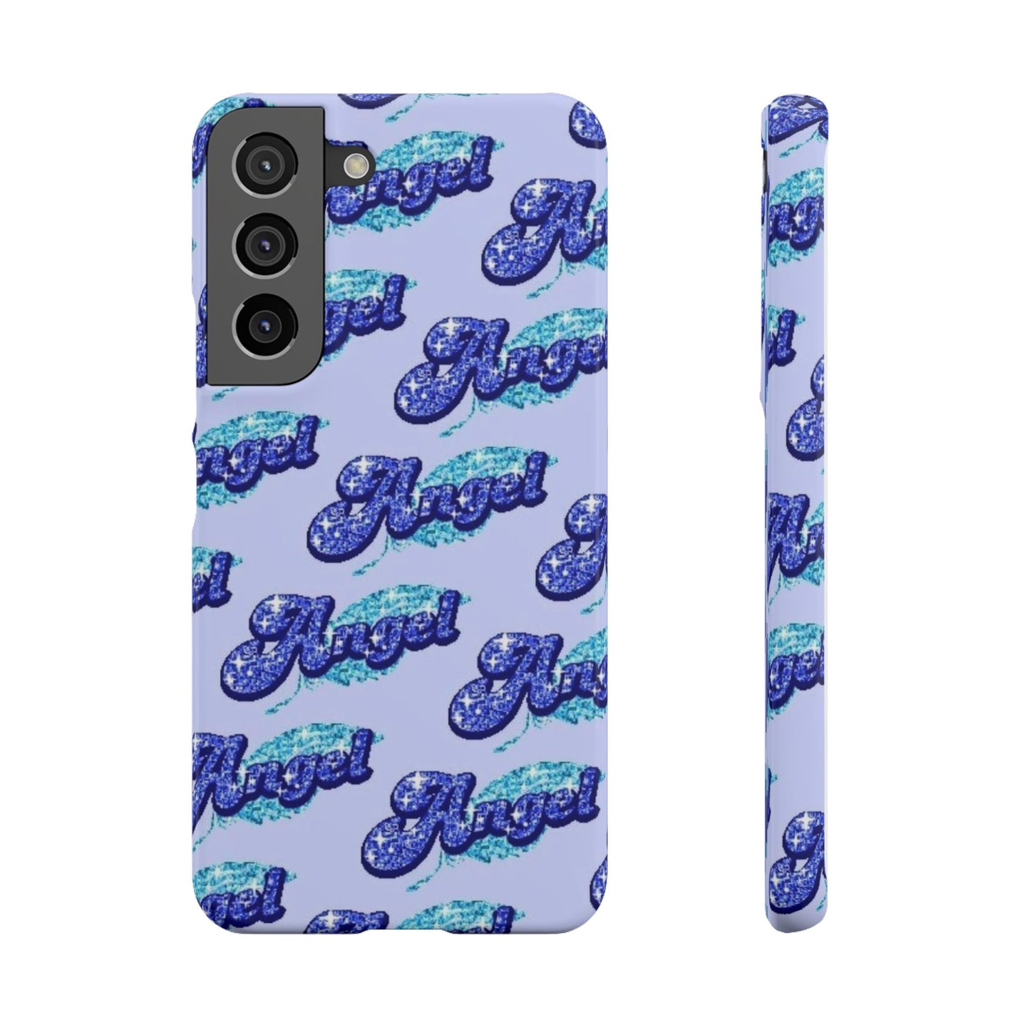 blue 'ANGEL' bubble lettering phone case