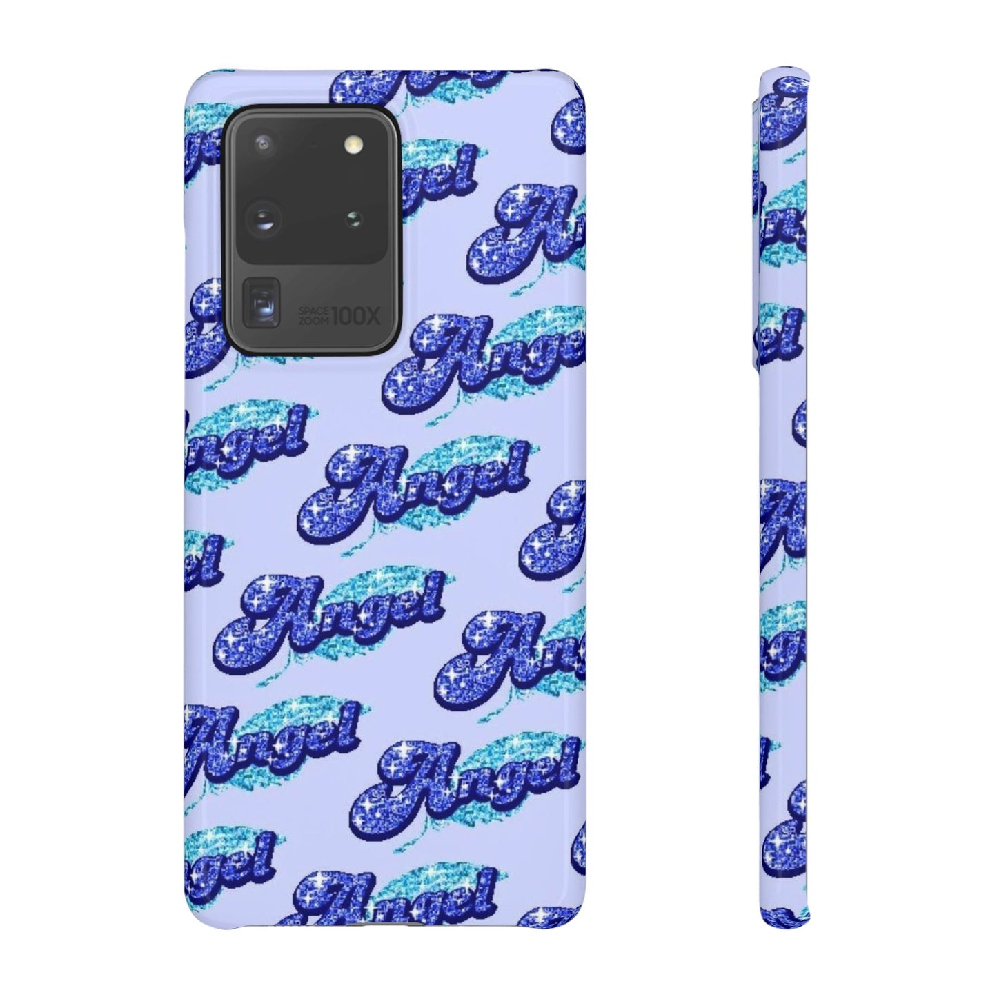 blue 'ANGEL' bubble lettering phone case