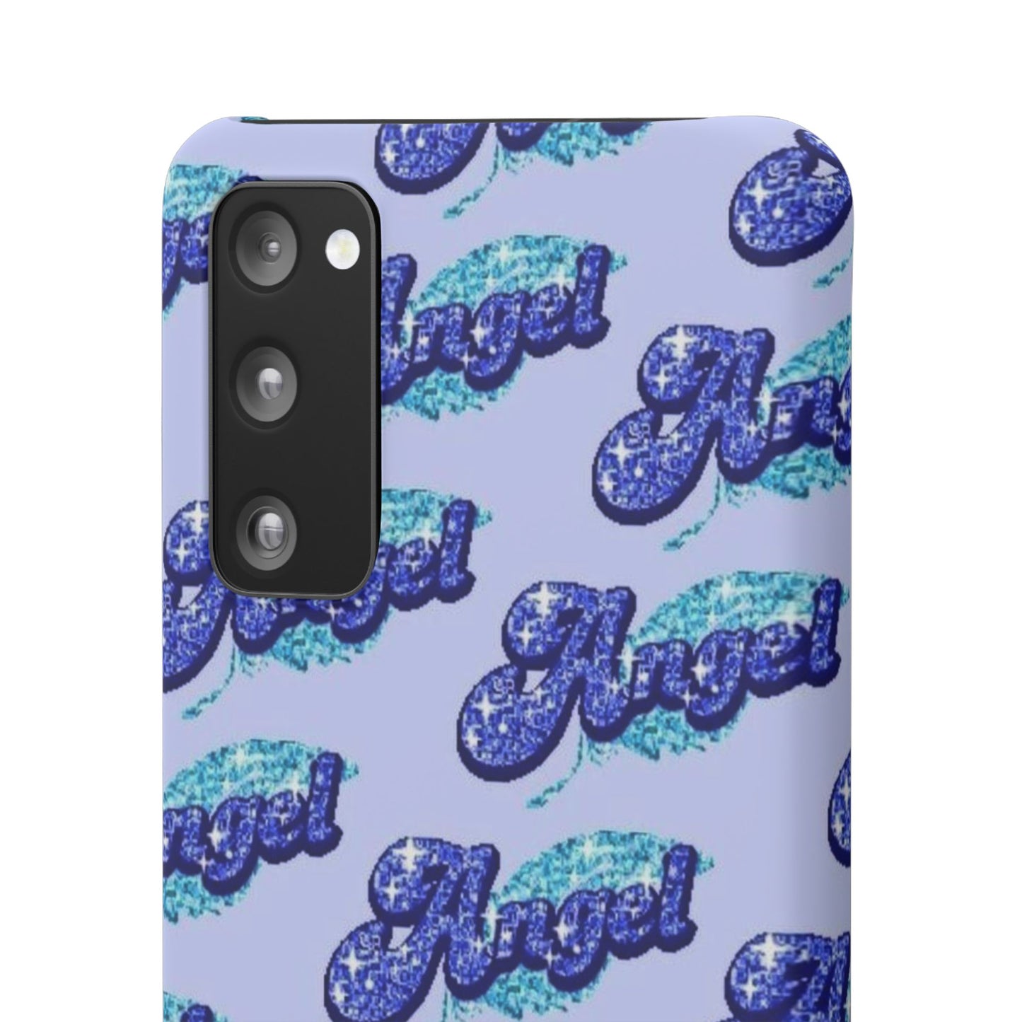 blue 'ANGEL' bubble lettering phone case