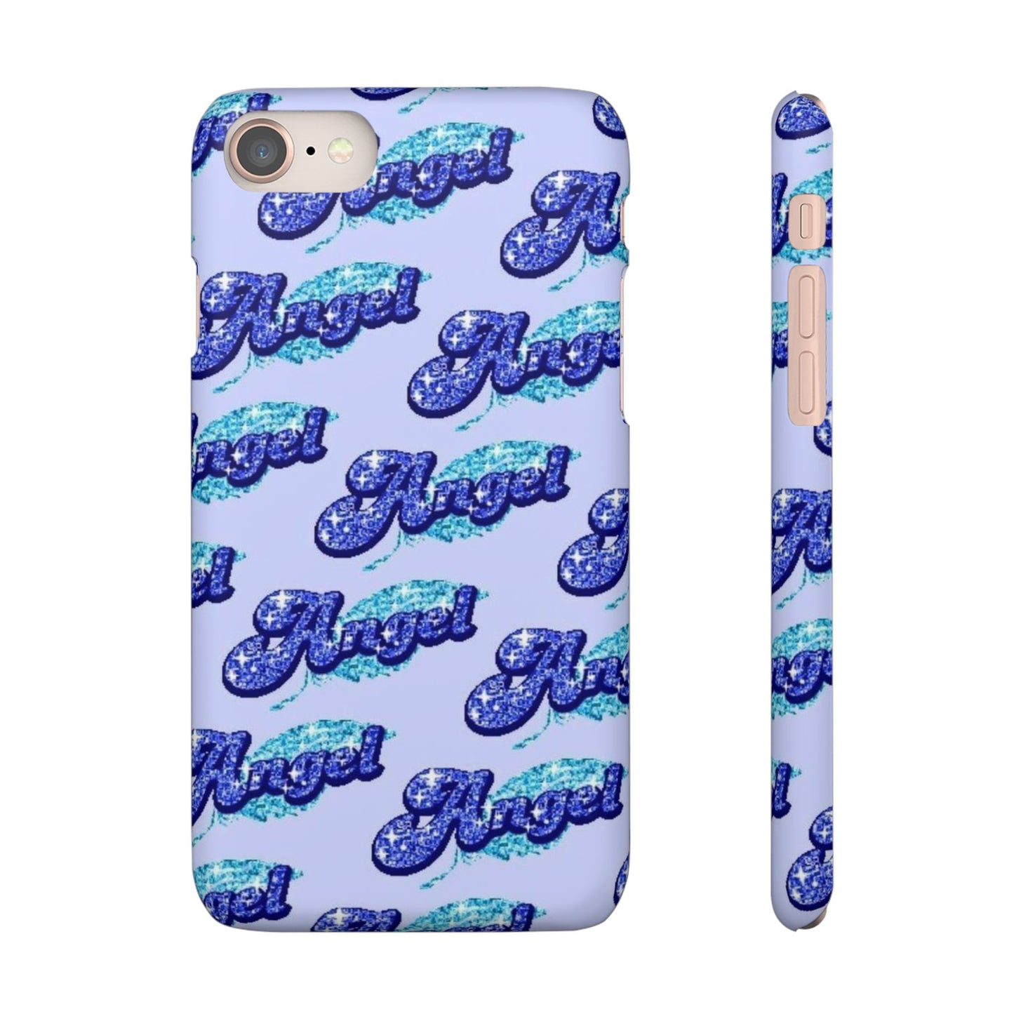 blue 'ANGEL' bubble lettering phone case