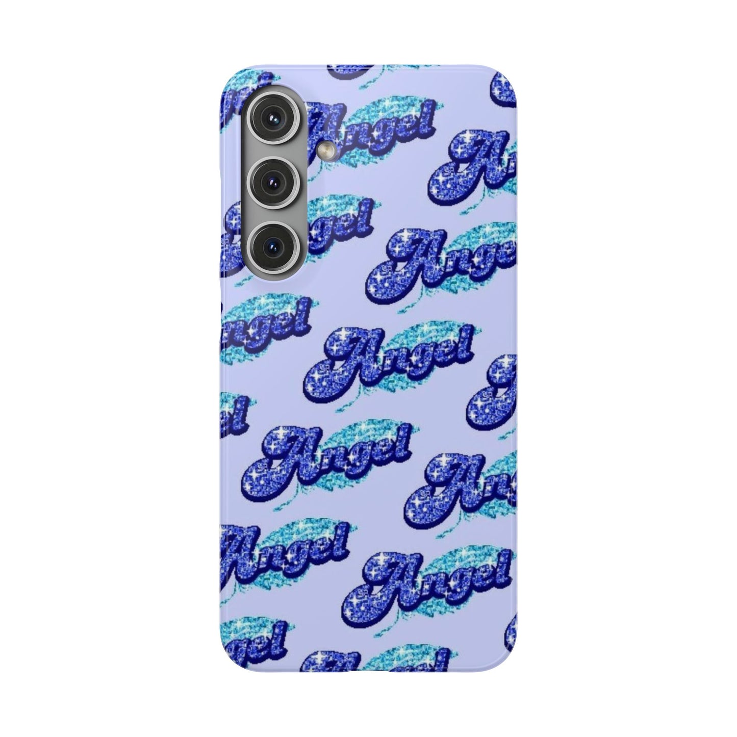 blue 'ANGEL' bubble lettering phone case