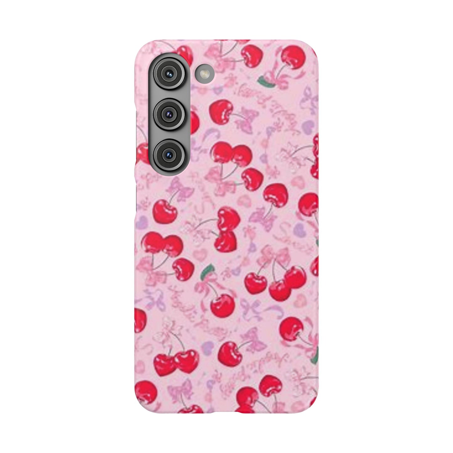 pink bow tied cherry pattern phone case