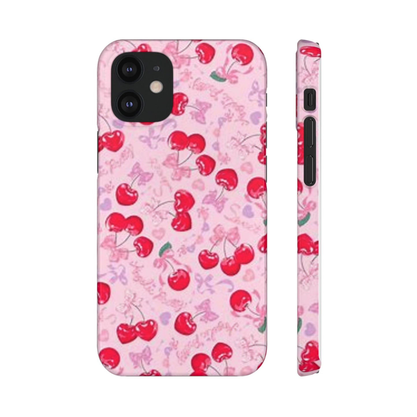 pink bow tied cherry pattern phone case