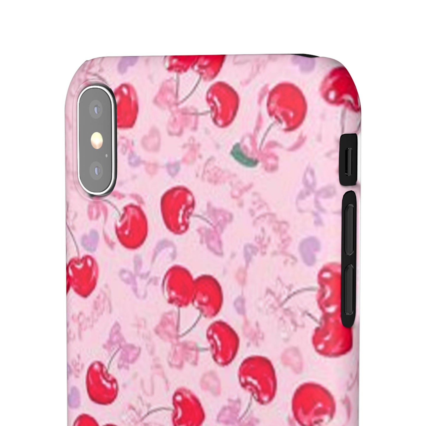 pink bow tied cherry pattern phone case