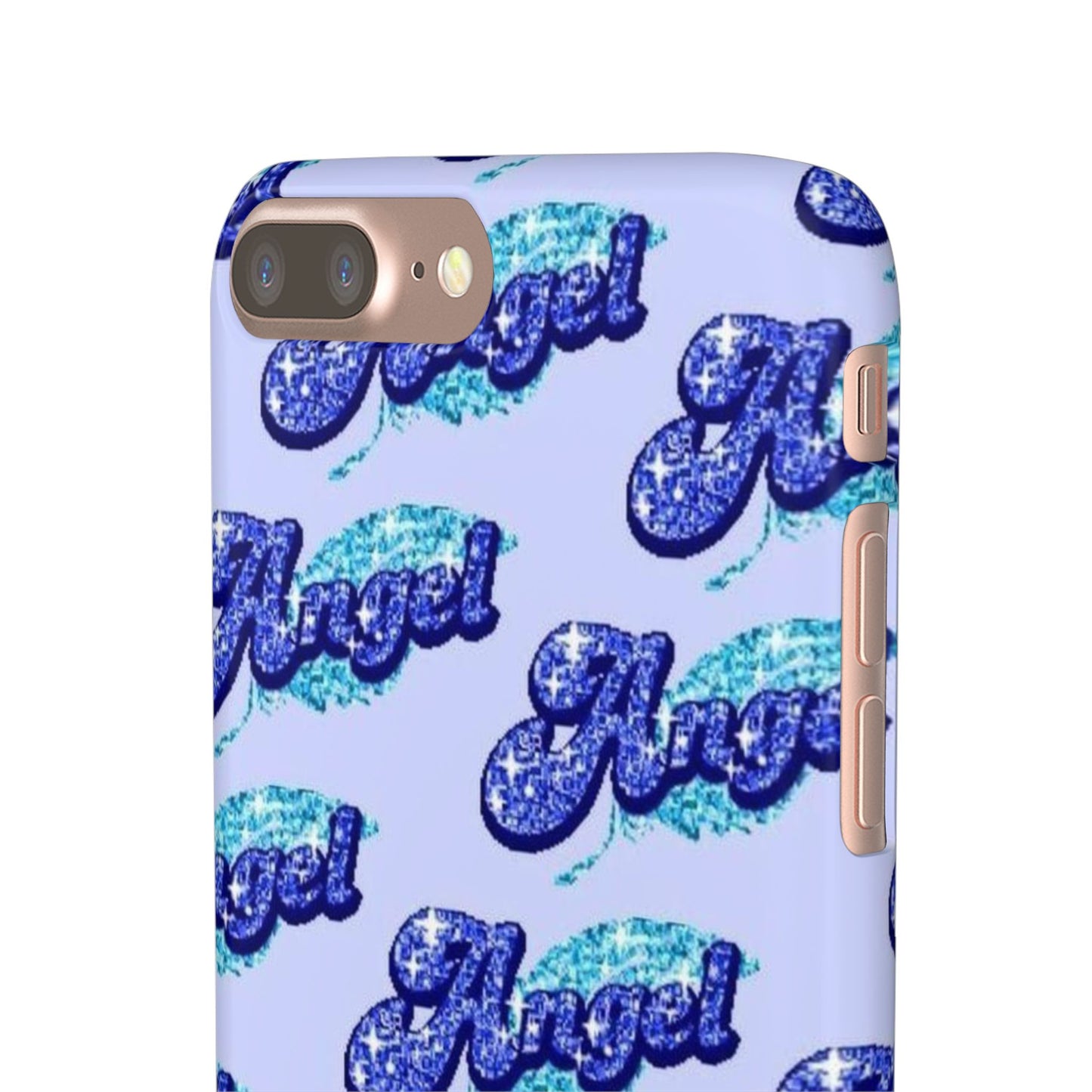 blue 'ANGEL' bubble lettering phone case