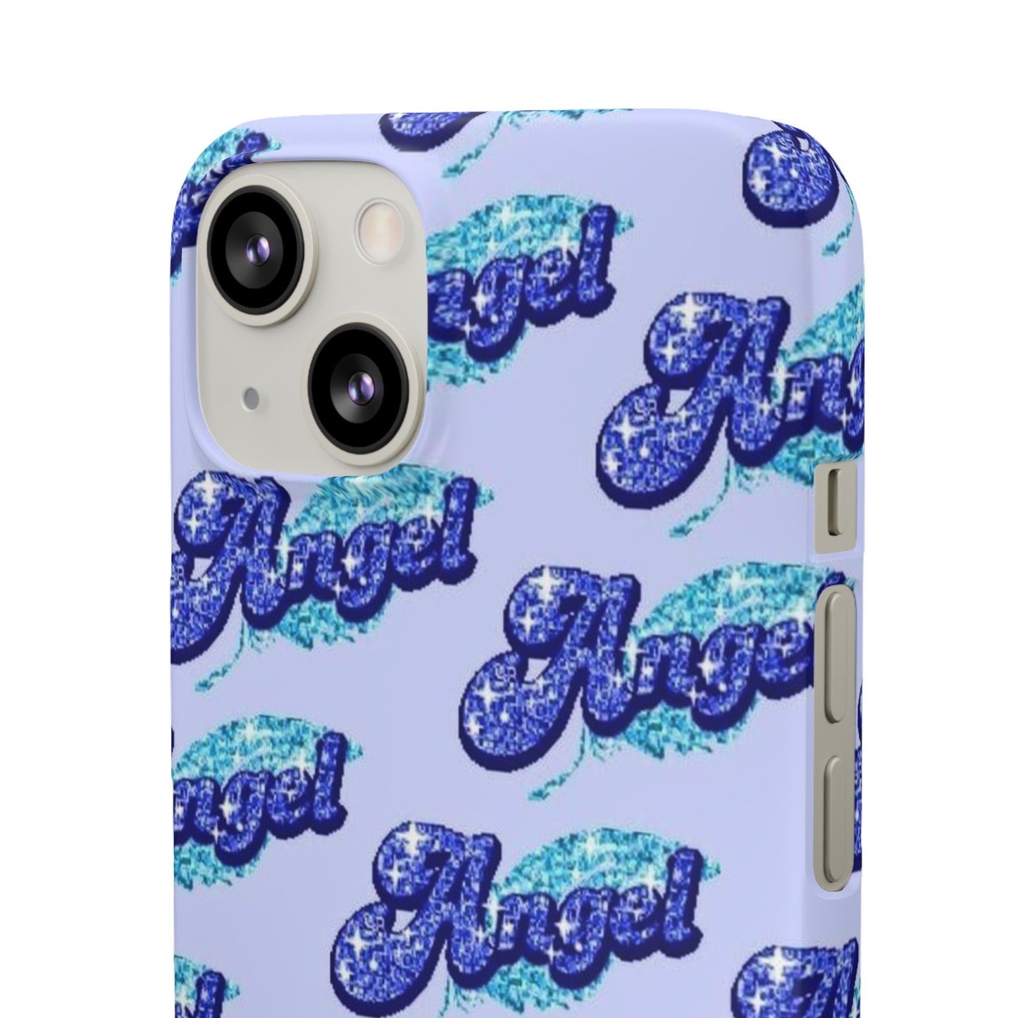 blue 'ANGEL' bubble lettering phone case