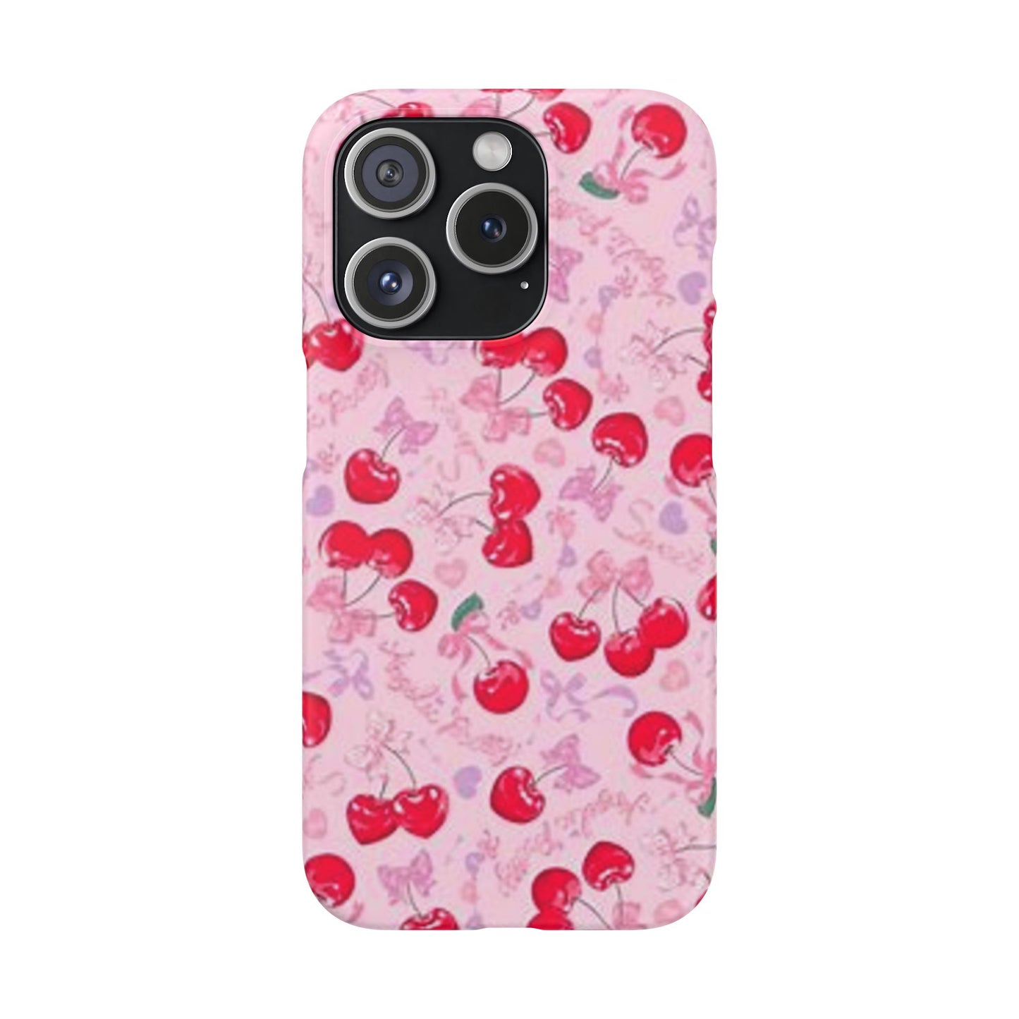 pink bow tied cherry pattern phone case