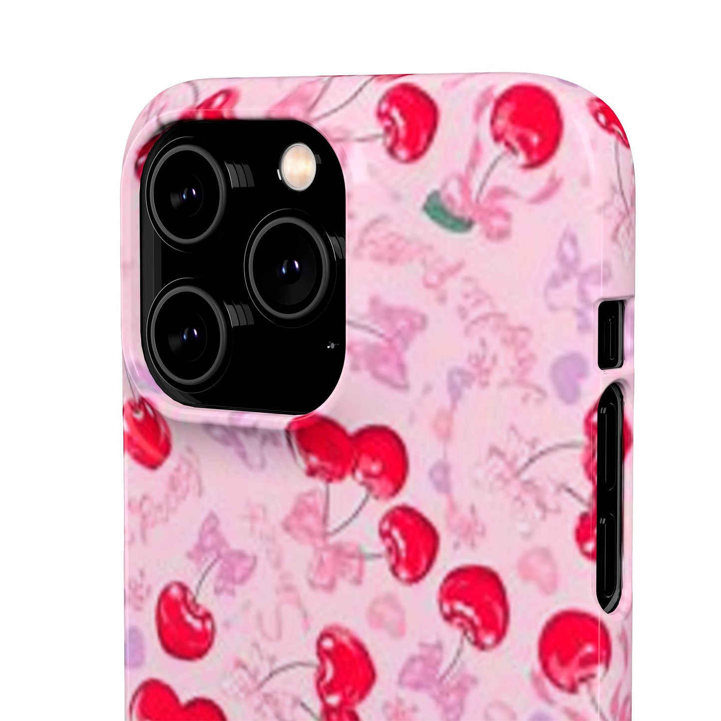 pink bow tied cherry pattern phone case