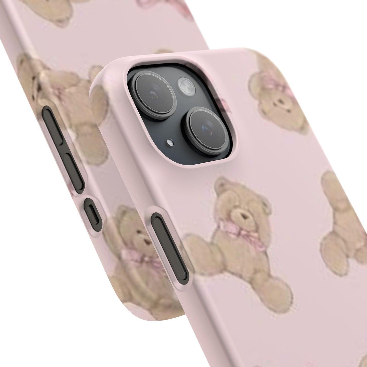 pink background teddy bear phone case