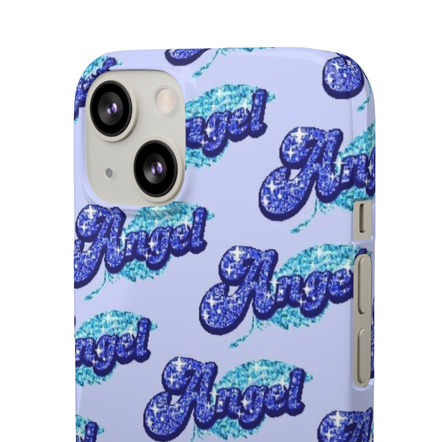 blue 'ANGEL' bubble lettering phone case