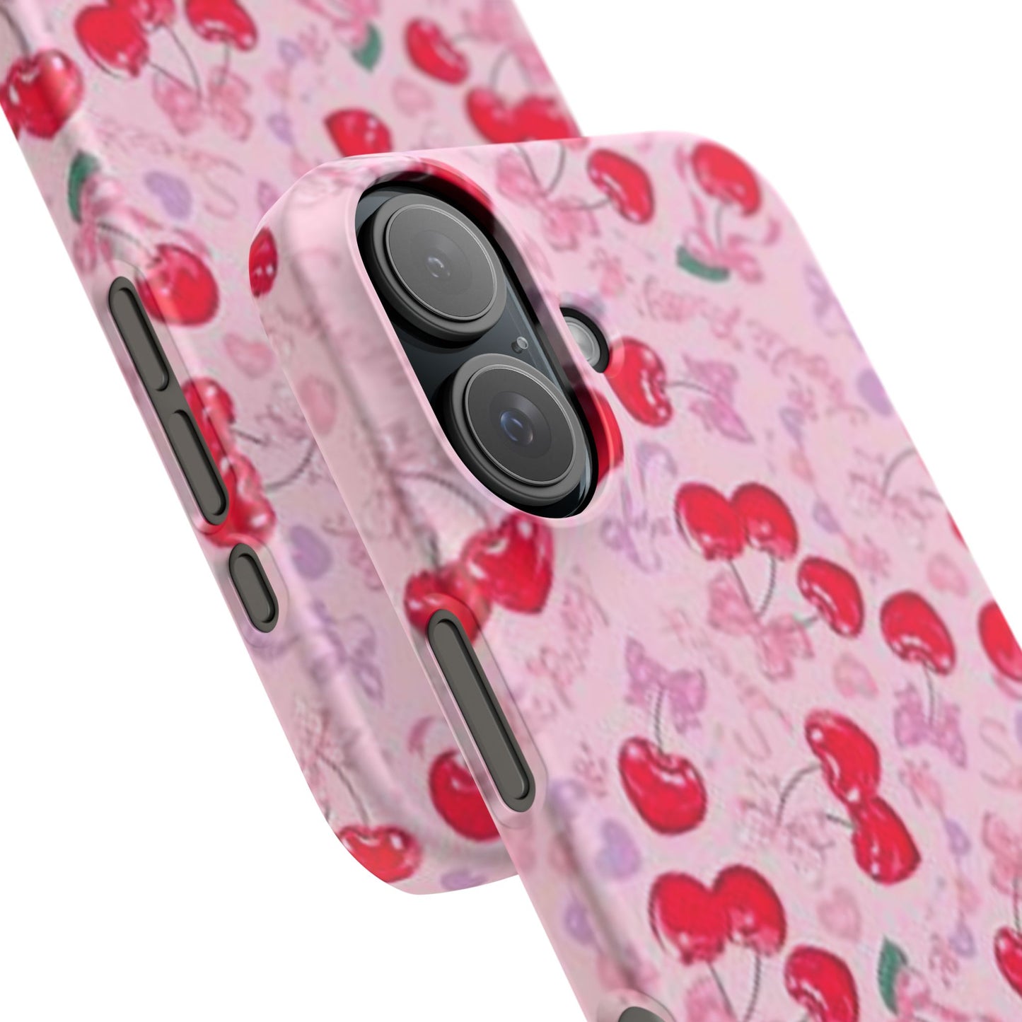 pink bow tied cherry pattern phone case