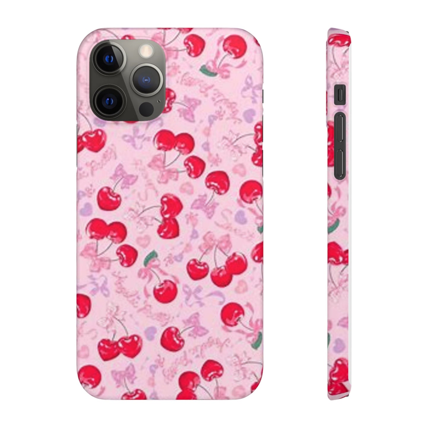 pink bow tied cherry pattern phone case