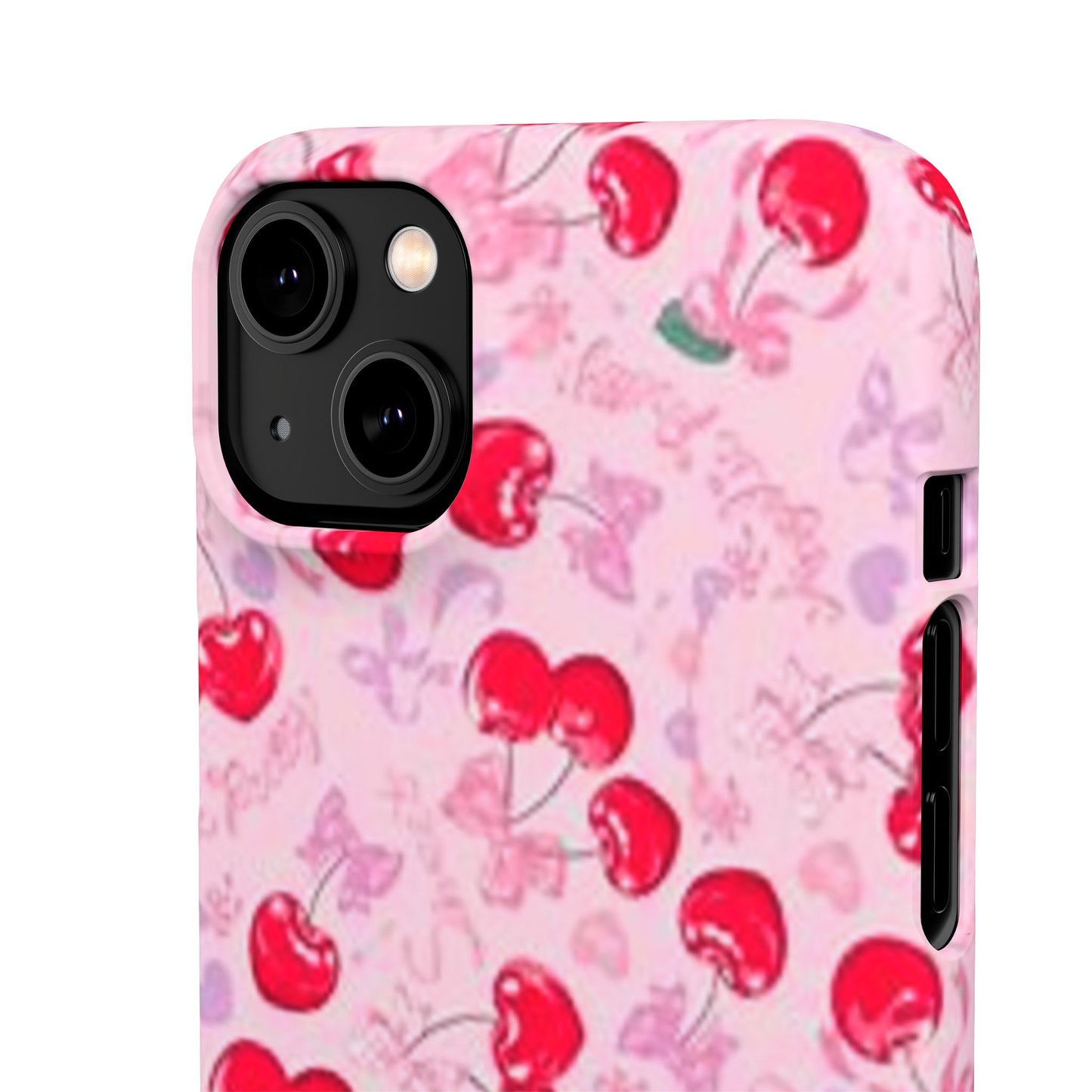 pink bow tied cherry pattern phone case