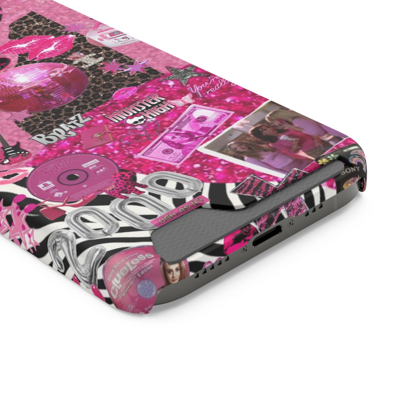 pink trashy Y2K Phone Case With Card Holder