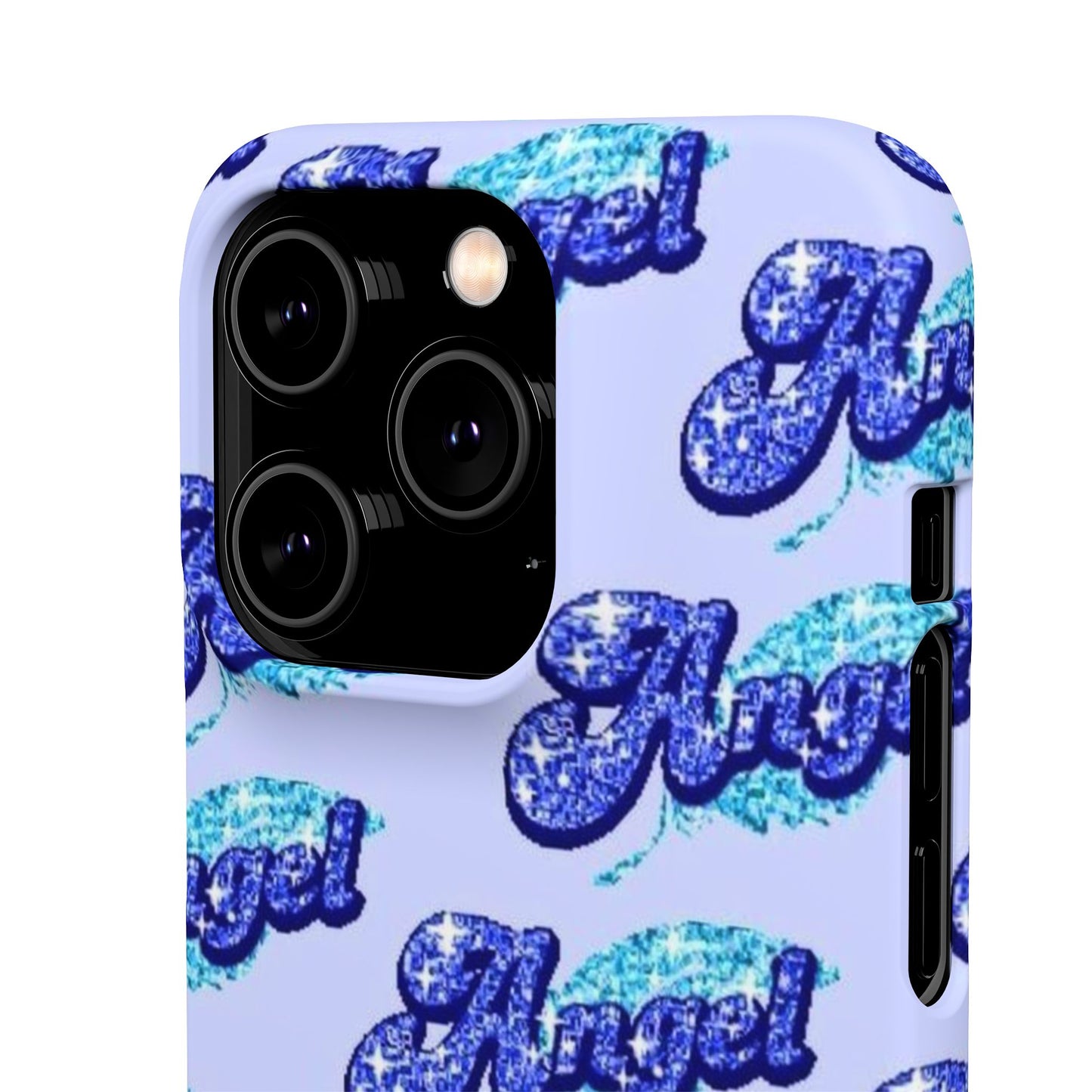 blue 'ANGEL' bubble lettering phone case