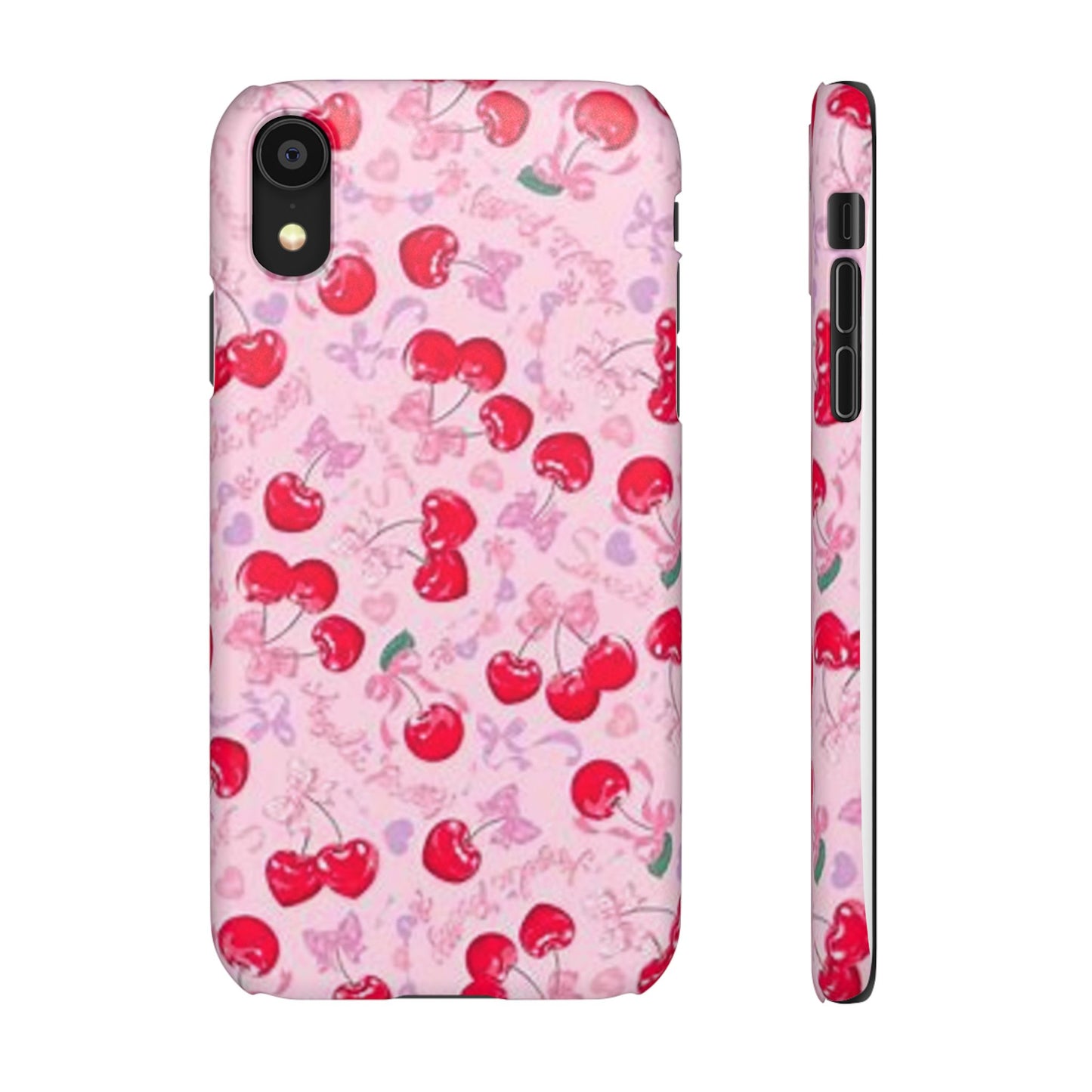 pink bow tied cherry pattern phone case