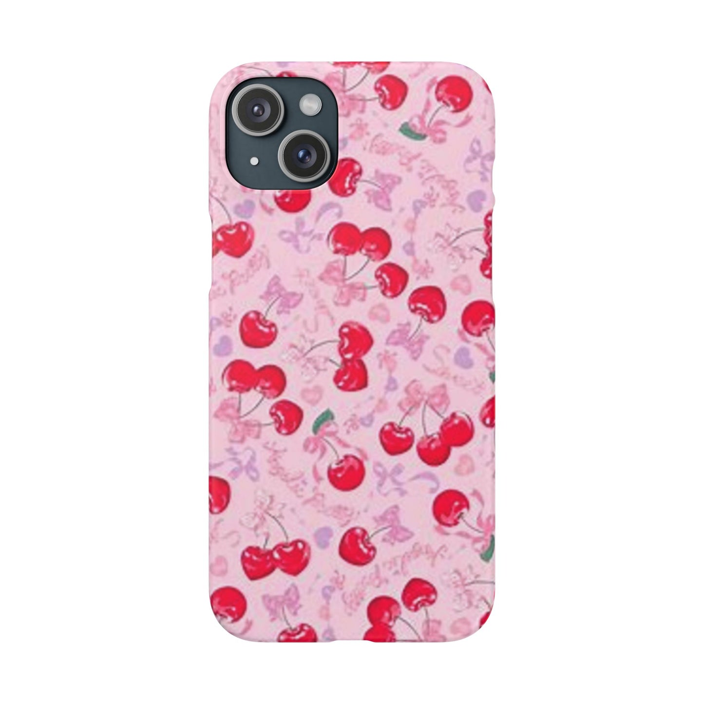 pink bow tied cherry pattern phone case