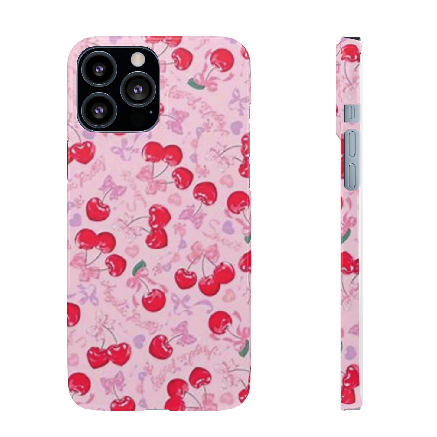 pink bow tied cherry pattern phone case