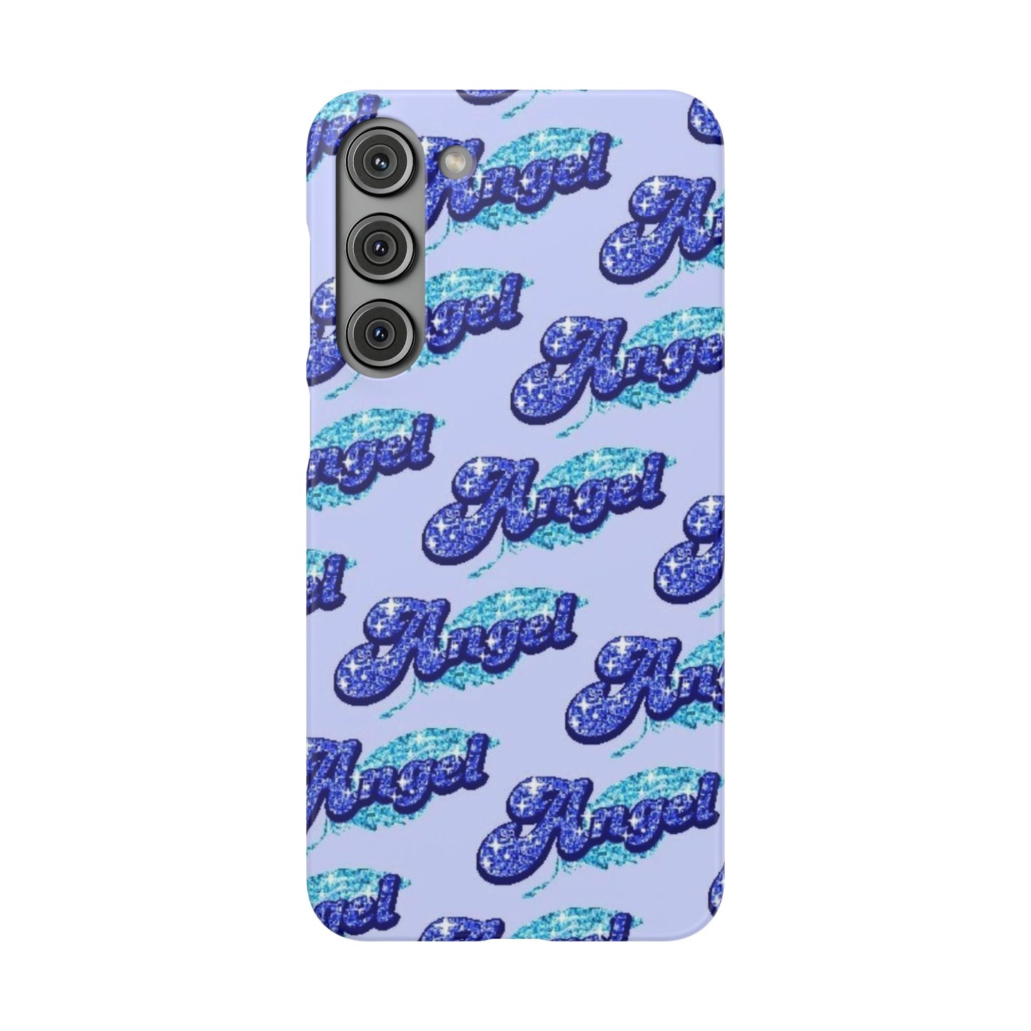 blue 'ANGEL' bubble lettering phone case