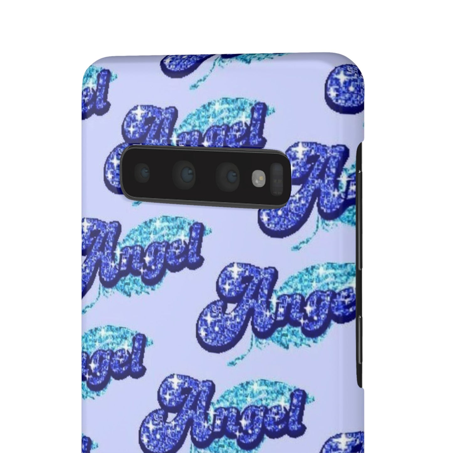 blue 'ANGEL' bubble lettering phone case