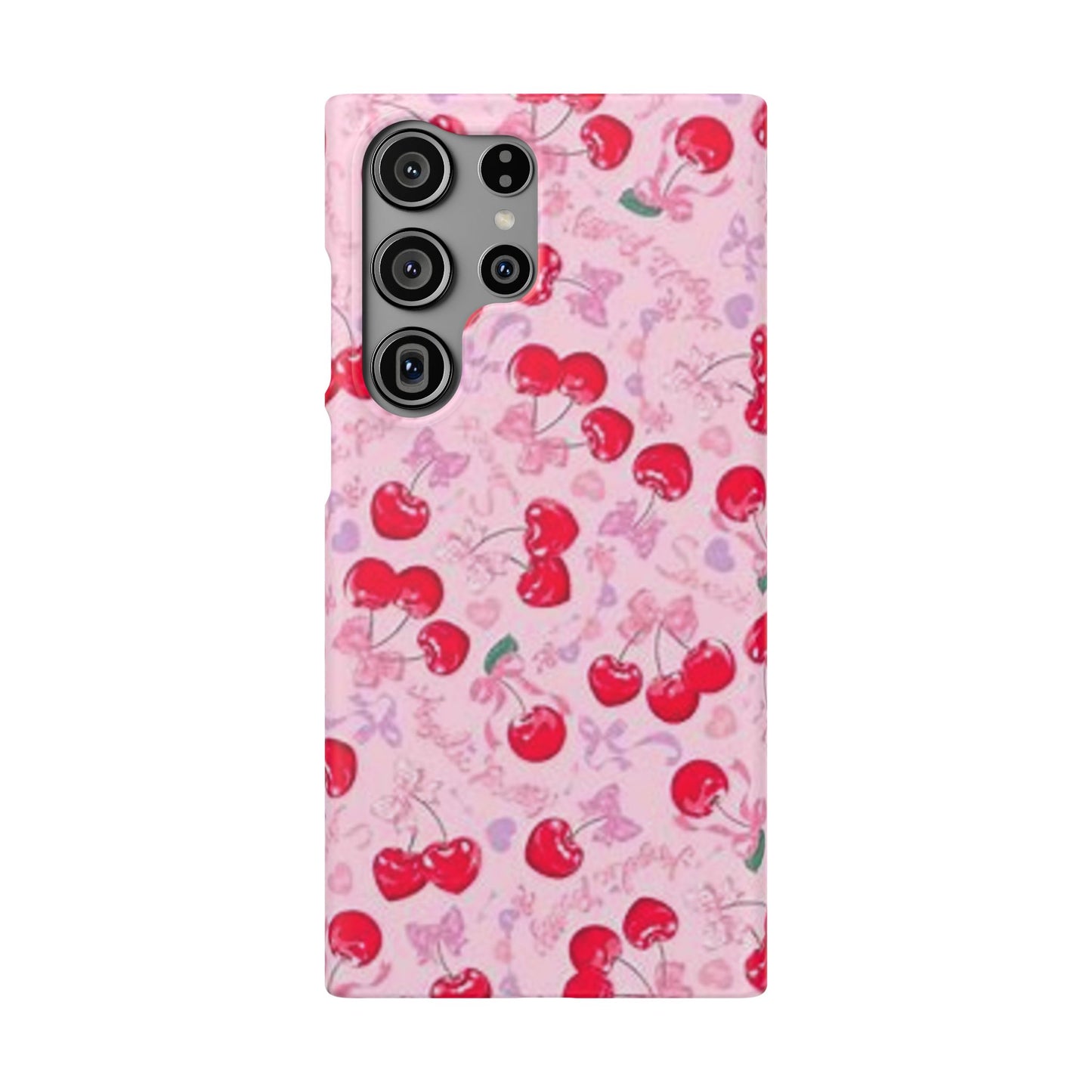 pink bow tied cherry pattern phone case