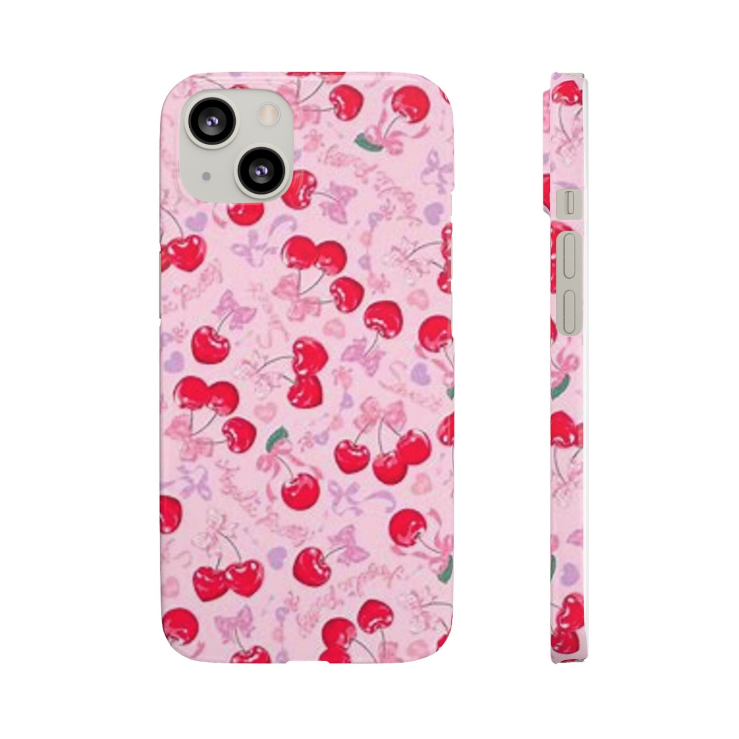 pink bow tied cherry pattern phone case