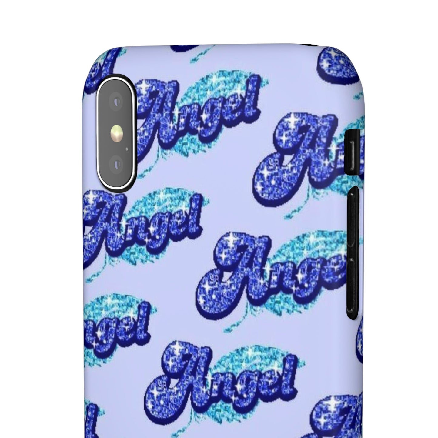 blue 'ANGEL' bubble lettering phone case