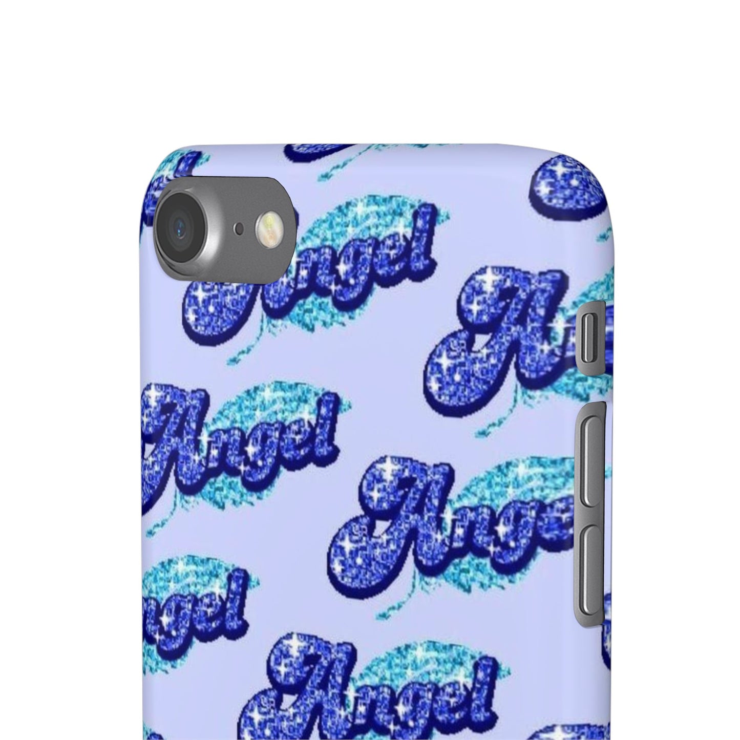 blue 'ANGEL' bubble lettering phone case