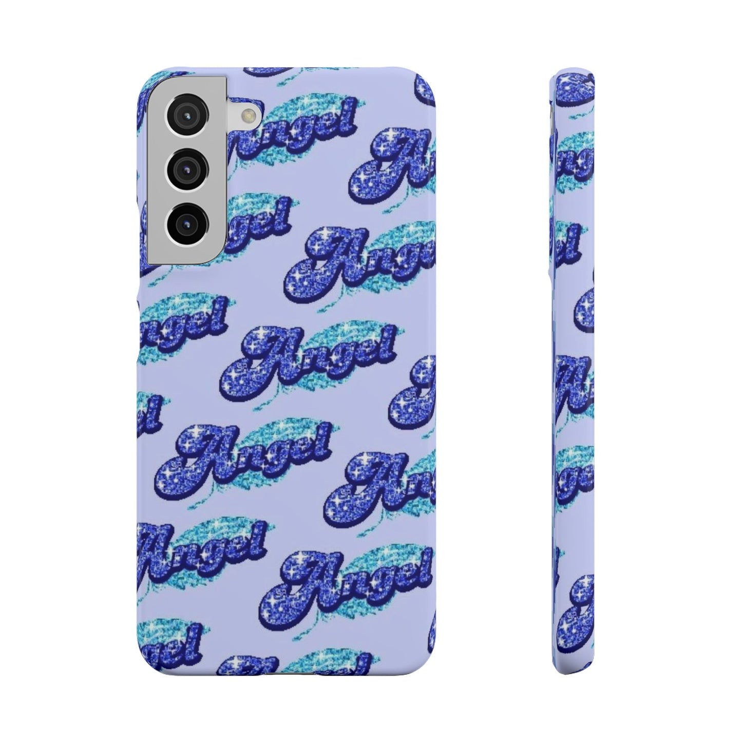 blue 'ANGEL' bubble lettering phone case