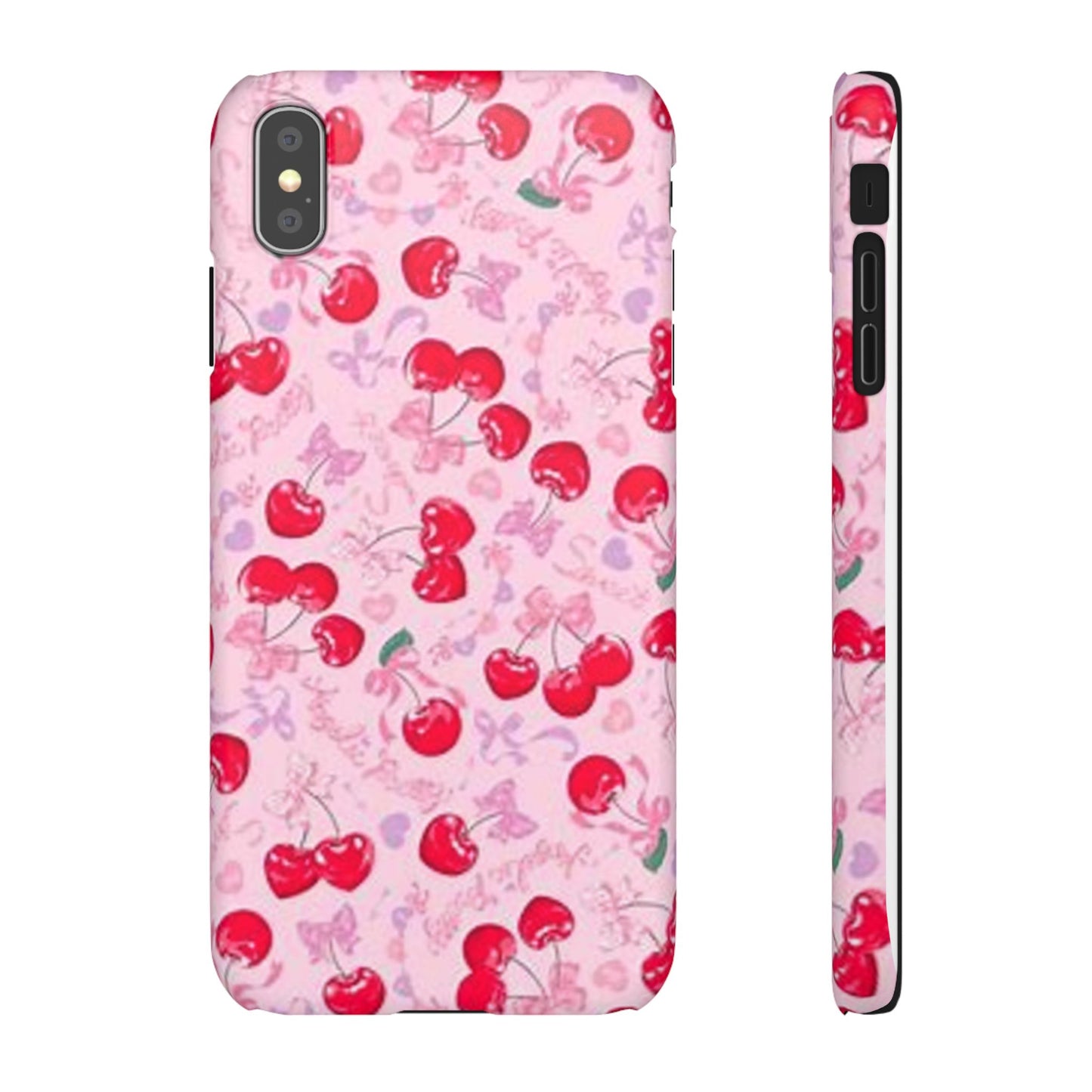 pink bow tied cherry pattern phone case