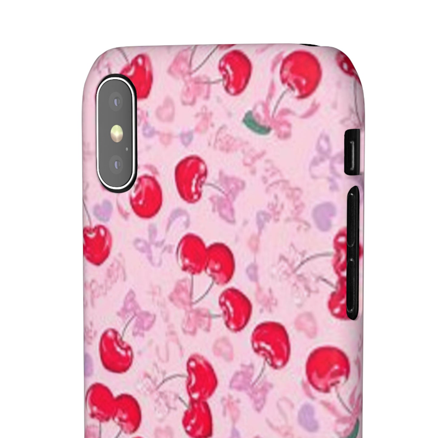 pink bow tied cherry pattern phone case