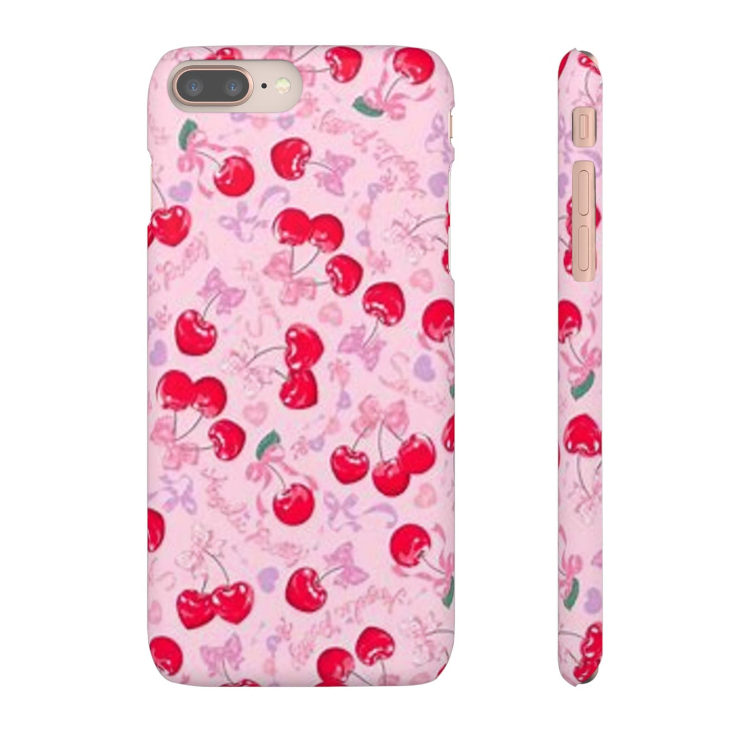 pink bow tied cherry pattern phone case