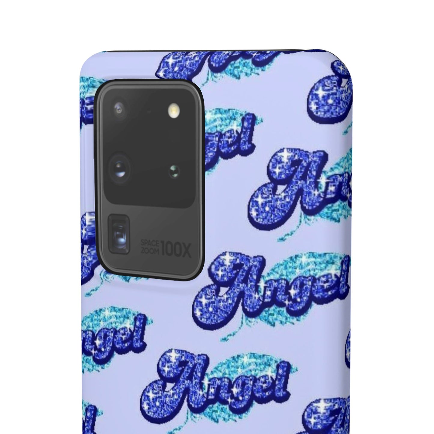 blue 'ANGEL' bubble lettering phone case