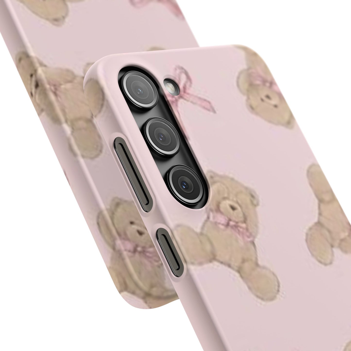 pink background teddy bear phone case