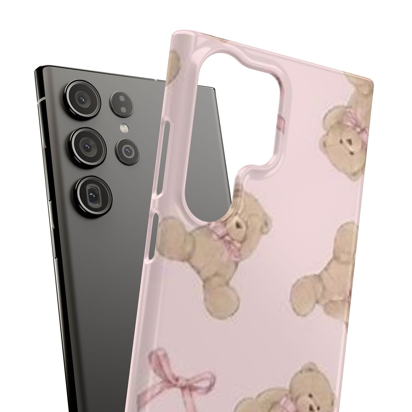 pink background teddy bear phone case