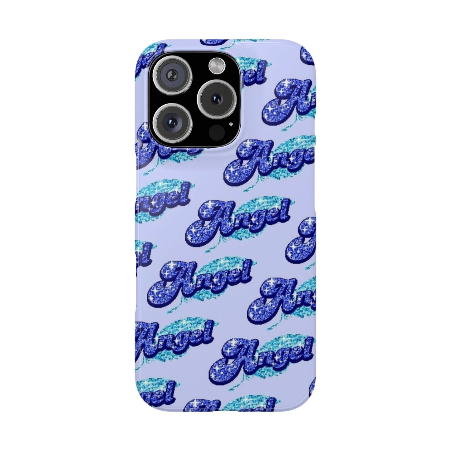 blue 'ANGEL' bubble lettering phone case